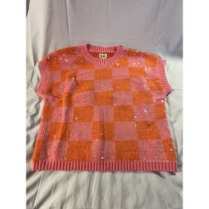 BIB!‎ Women's Small Sweater Pink/Orange Checkered Sequined